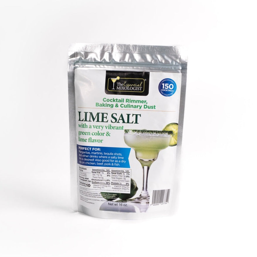 Lime salt cocktail rimmer pouch with vibrant green citrus salt for margarita and tequila drink rims