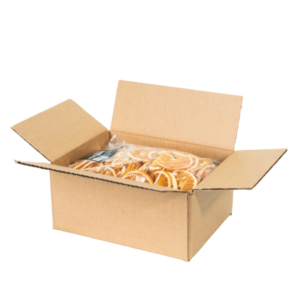 Bulk dehydrated orange halves packaged in foodservice box