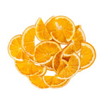 Flat lay of dehydrated orange halves showing color and texture
