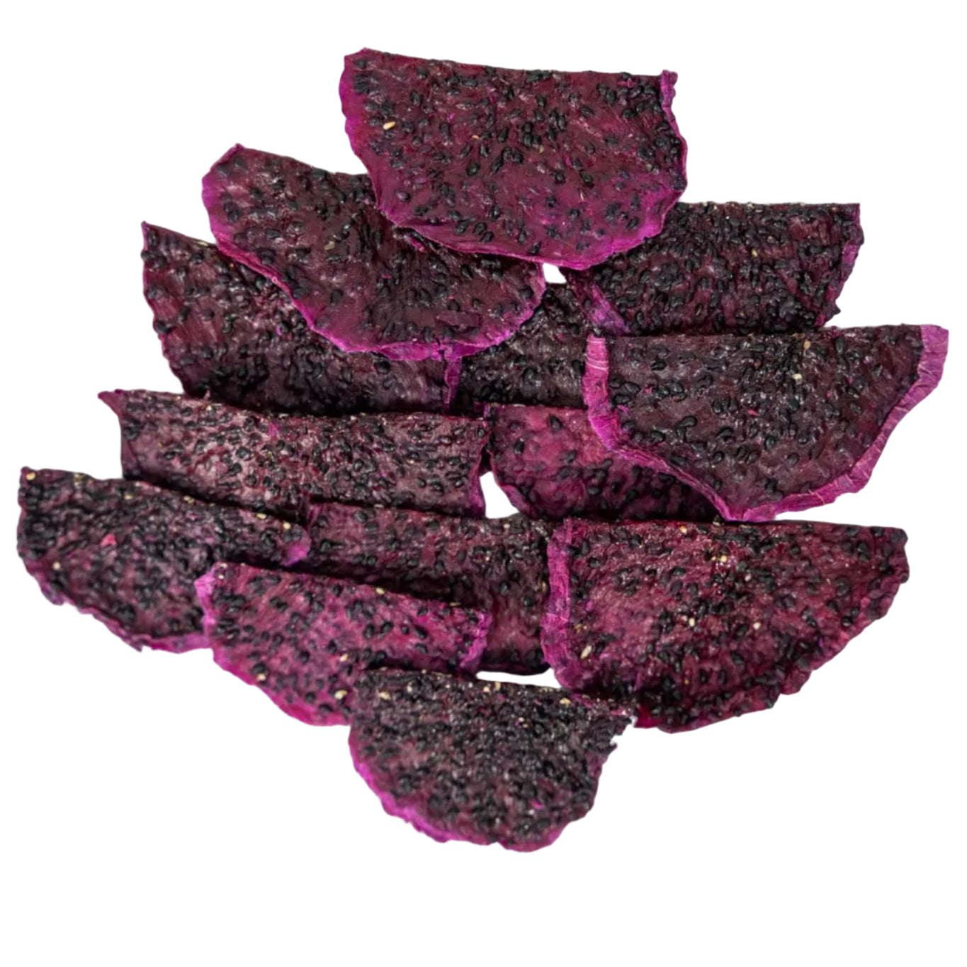 Dehydrated red dragon fruit halves in clear bag for cocktails and beverage garnishes